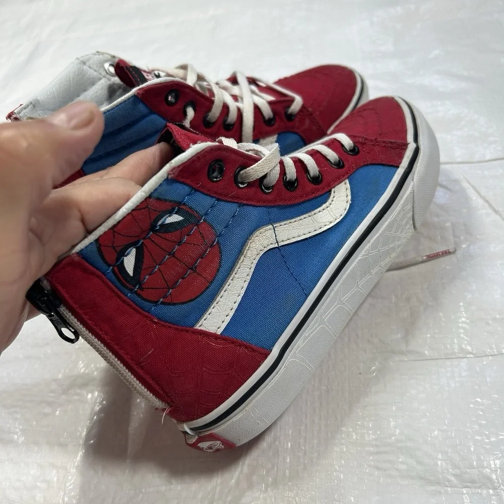 Vans x Marvel Spider-Man Sk8-Hi Zip High Top Sneakers - Kids Size 2.0 (Red/Blue)